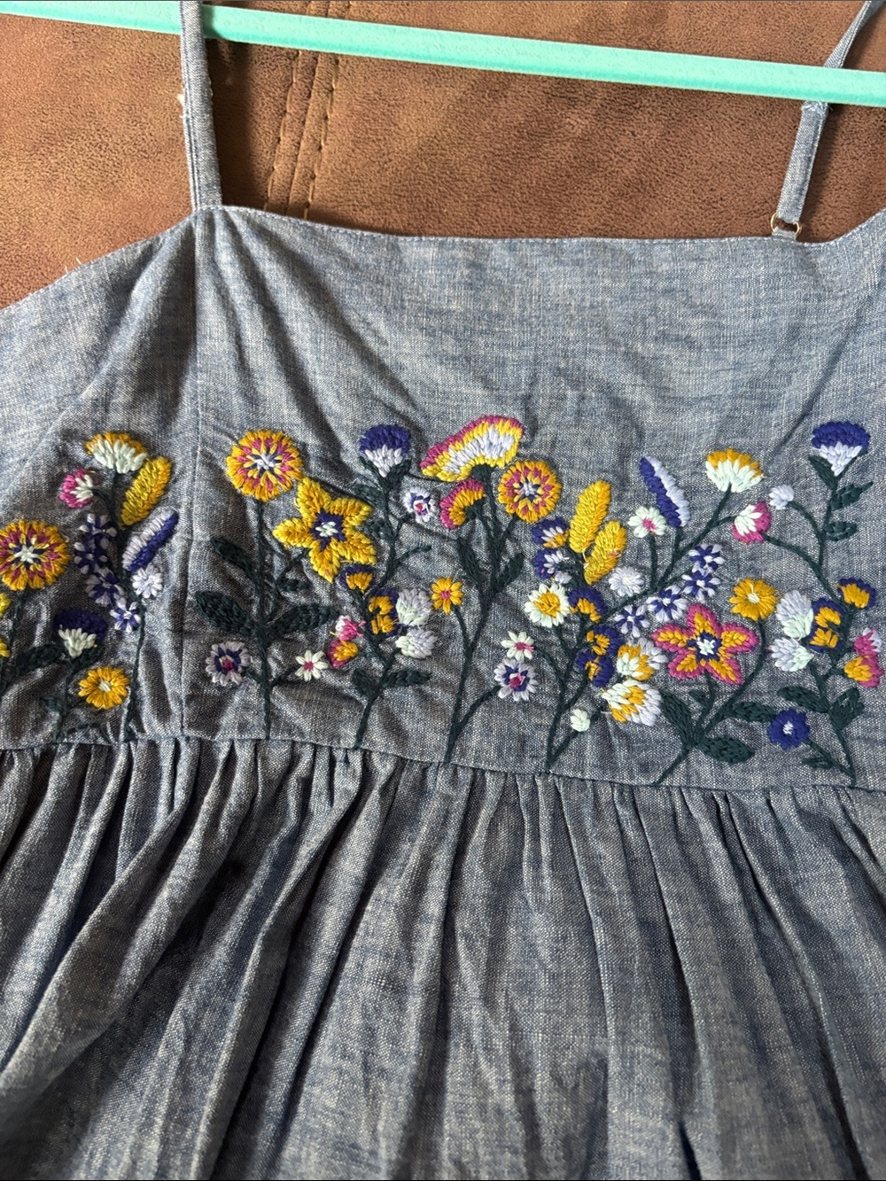 Embroidered Chambray Long  Sundress - Blue - Picture 3 of 4